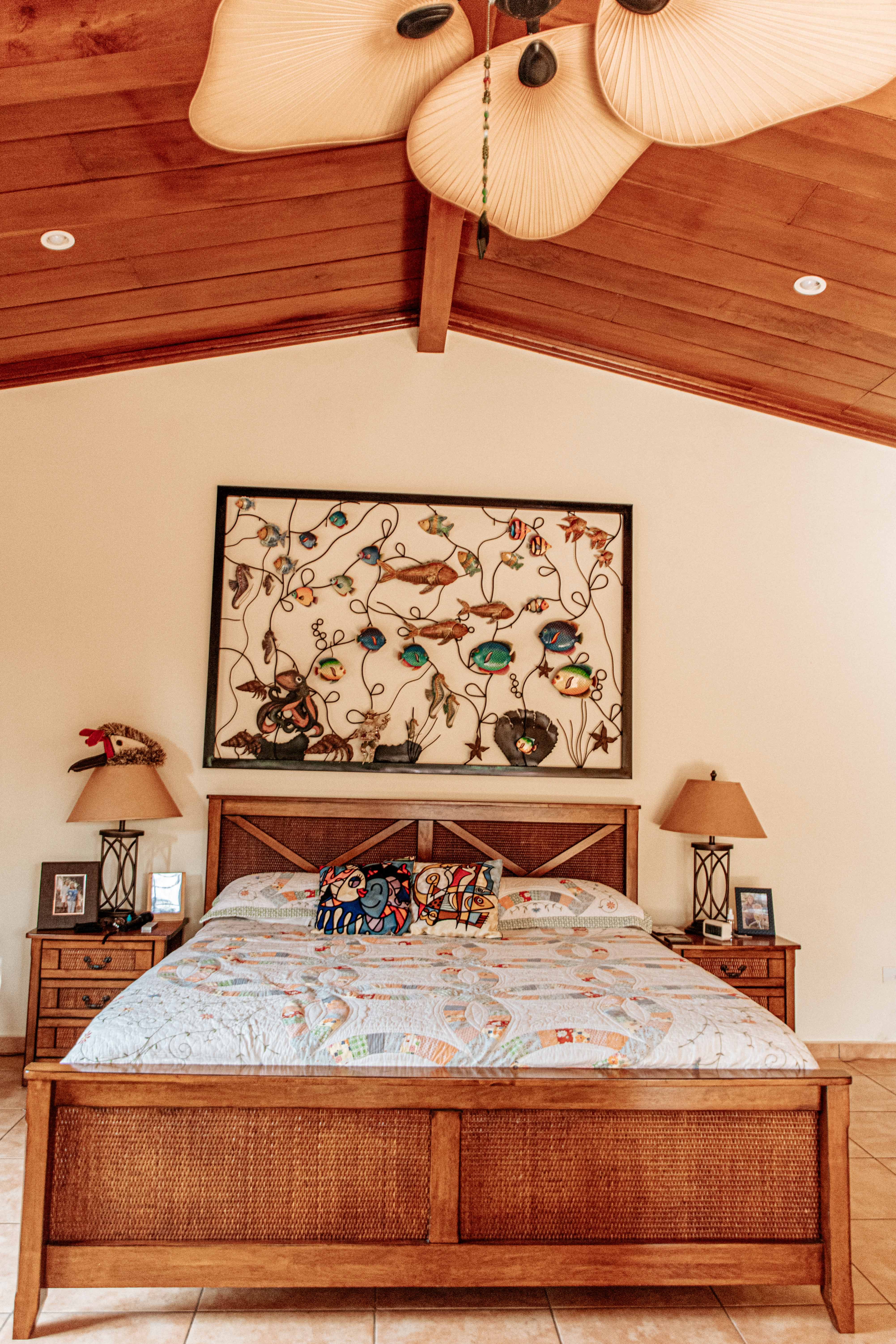 Master bedroom sitting area with mahogany ceiling